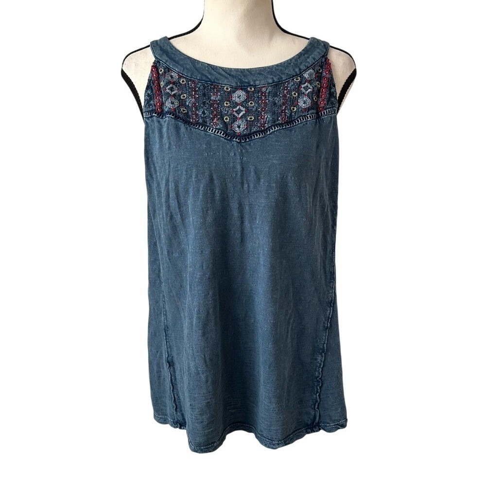 3/$20 💥‎ Style & Co. Blue Embroidered Sleeveless Top Flowy Boho Boho Cotton